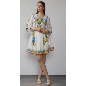 NY& Company Women’s Cotton Floral Long Sleeve Self-Belted Dress Size L